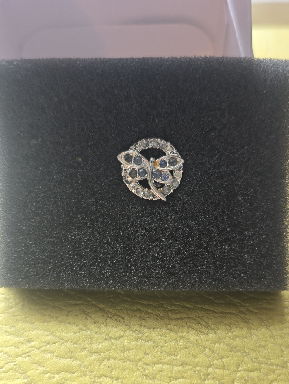 Vintage Butterfly Circle Brooch with Blue and Clear Stones